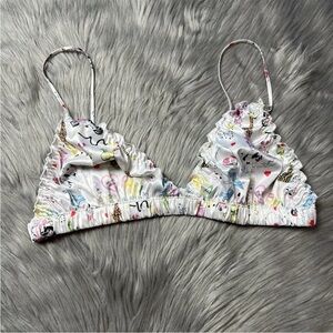 Parade Summer Doodle White Ruffle Bralette Size Large